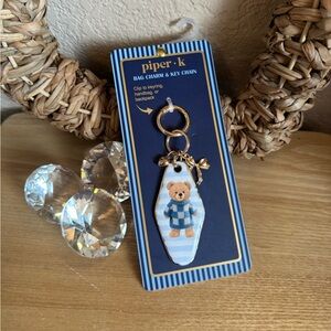 Piper K Striped Teddy Bear Bag Charm Keychain